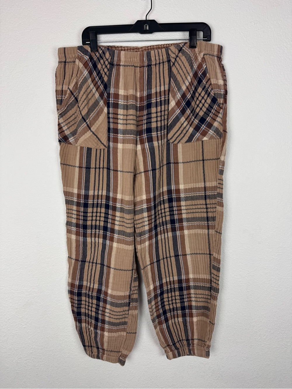 Aerie 100% Cotton Brown Plaid Joggers Pants Fall Winter Comfy Casual